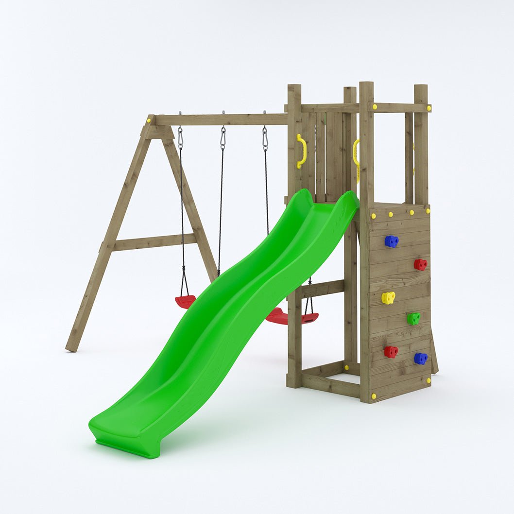 Shire Rumble Ridge Rock Wall Climbing Frame with Double Swing and Slide - JJ Building Materials