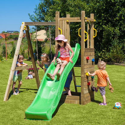 Shire Rumble Ridge Rock Wall Climbing Frame with Single Swing and Slide - JJ Building Materials