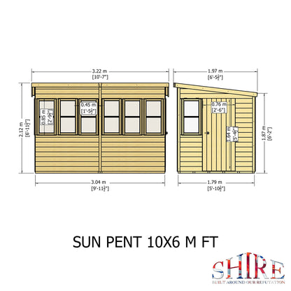 Shire Sun 10 x 6ft Pent Potting Shed - JJ Building Materials
