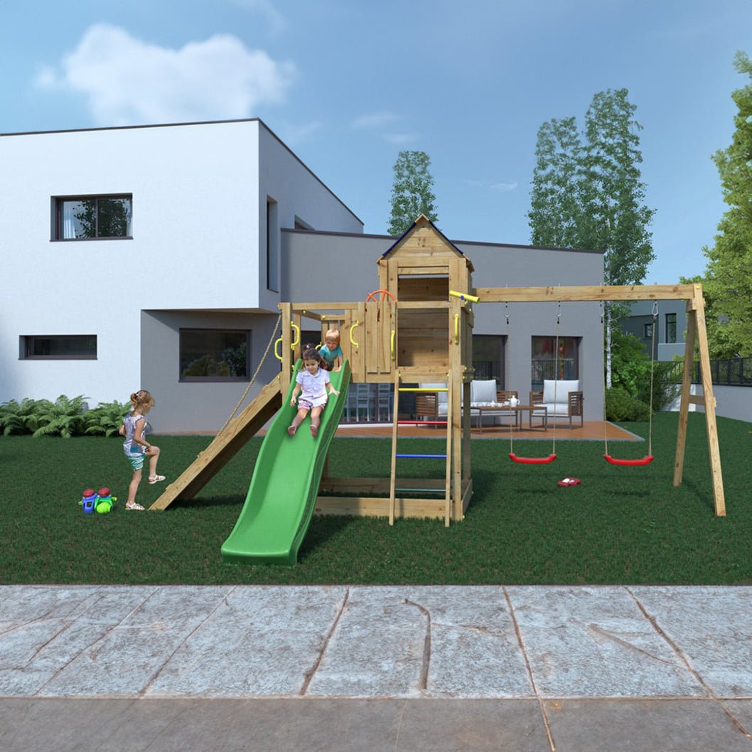 Shire Treehouse Climbing Frame with Swing and Slide - JJ Building Materials