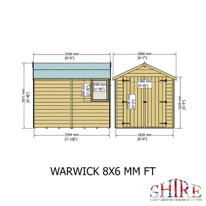 Shire Warwick 8x6ft T&G Double Door Apex Wooden Shed - JJ Building Materials
