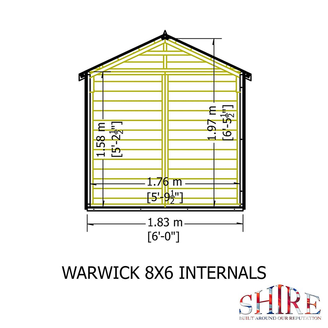 Shire Warwick 8x6ft T&G Double Door Apex Wooden Shed - JJ Building Materials