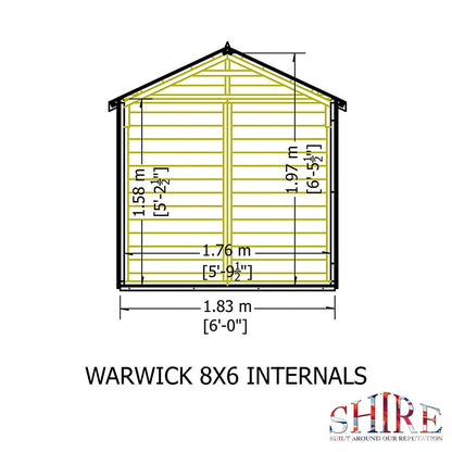 Shire Warwick 8x6ft T&G Double Door Apex Wooden Shed - JJ Building Materials