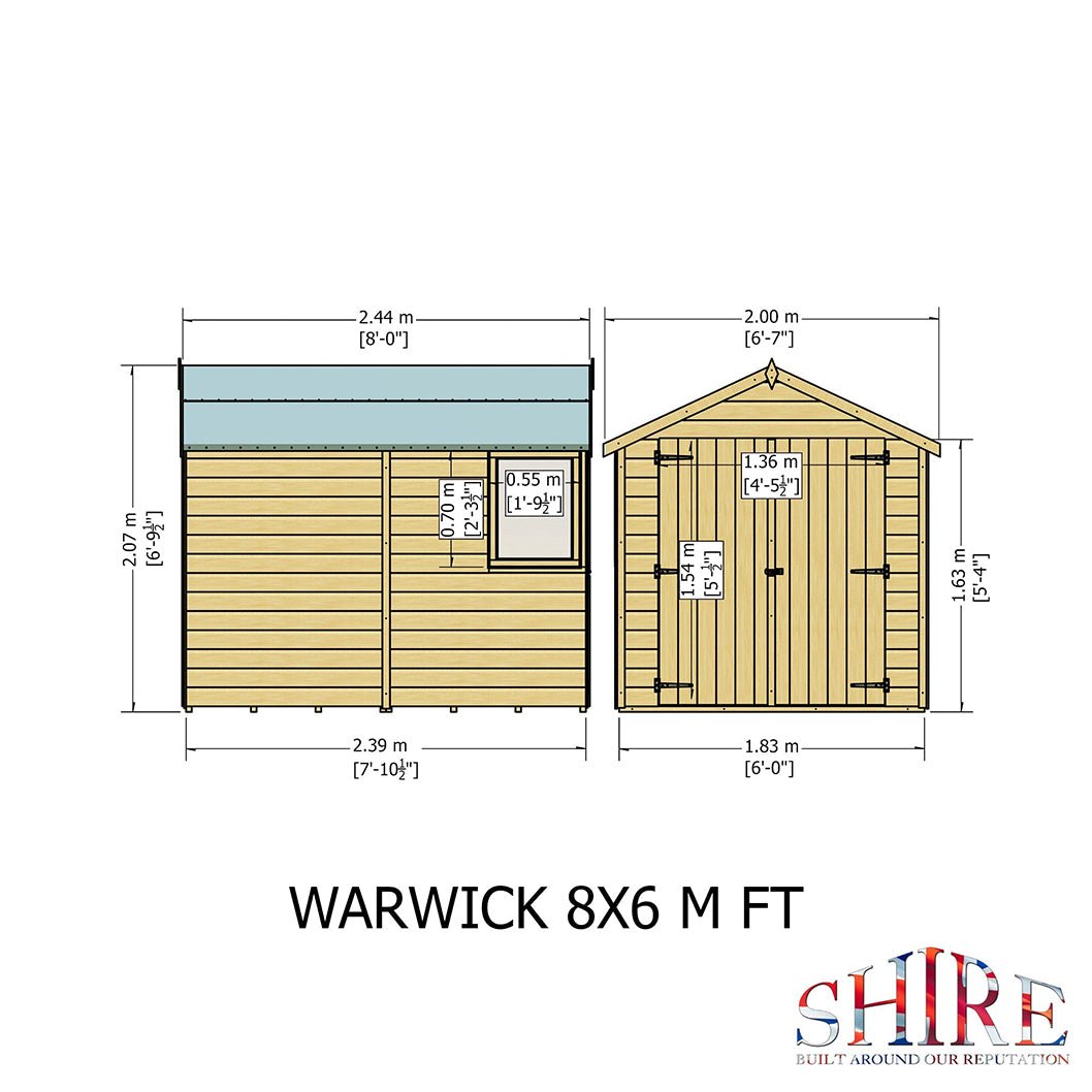 Shire Warwick 8x6ft T&G Double Door Apex Wooden Shed - JJ Building Materials
