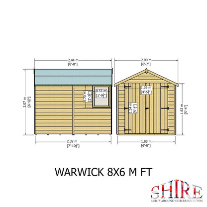 Shire Warwick 8x6ft T&G Double Door Apex Wooden Shed - JJ Building Materials