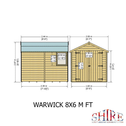 Shire Warwick 8x6ft T&G Double Door Apex Wooden Shed - JJ Building Materials