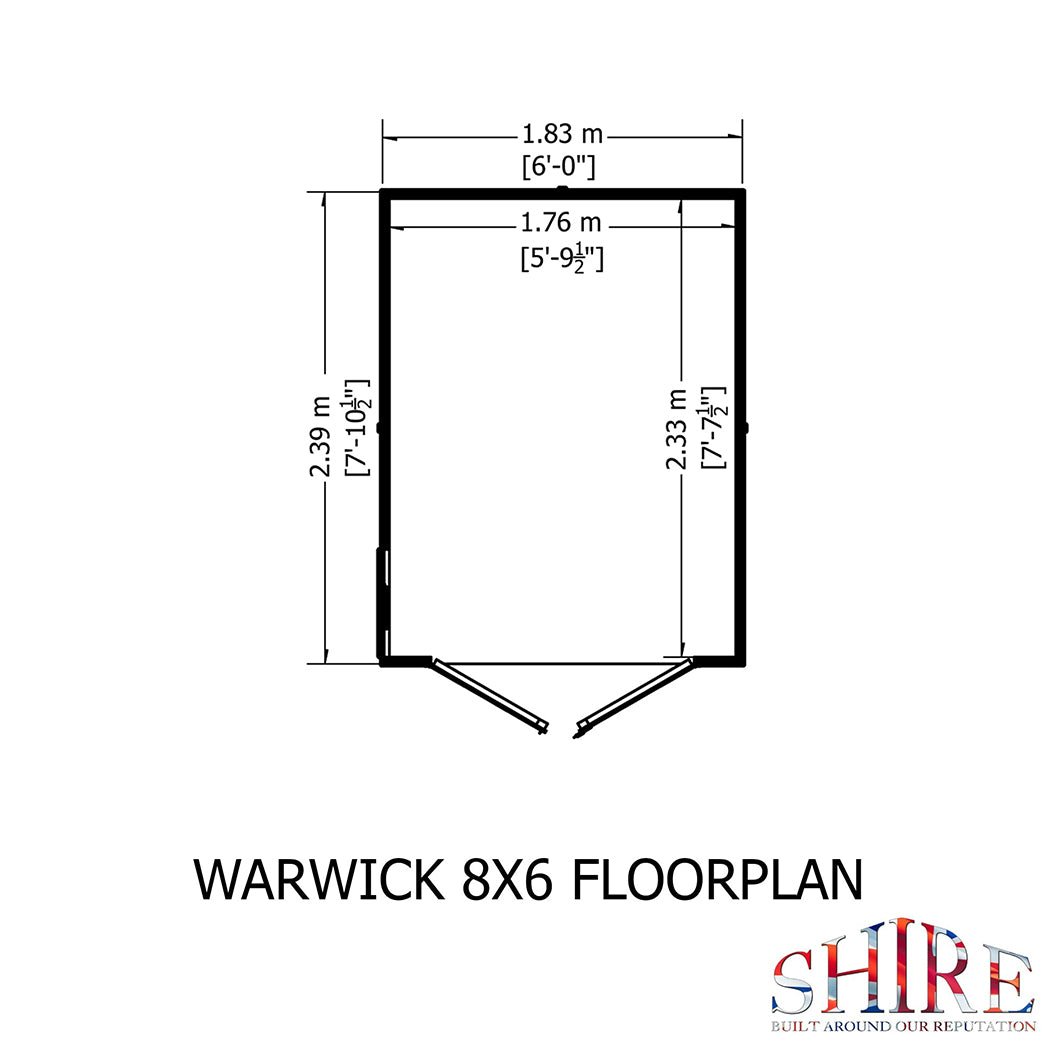Shire Warwick 8x6ft T&G Double Door Apex Wooden Shed - JJ Building Materials