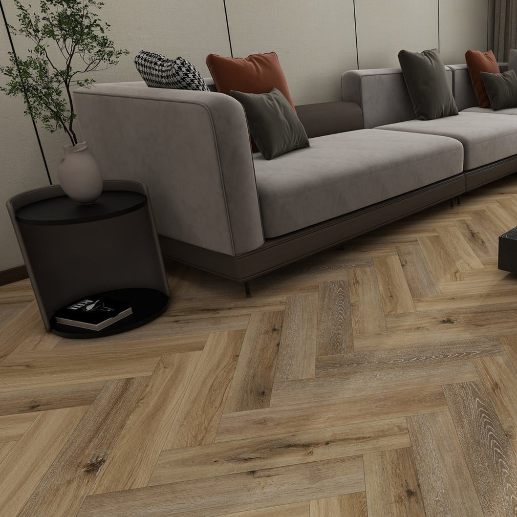 Timba Aquacore ProFlex SPC Collection Herringbone Latte Oak (H2) 5.5 x 122 x 610mm (inc. 1mm IXPE) Pack Size: 1.935m² - JJ Building Materials