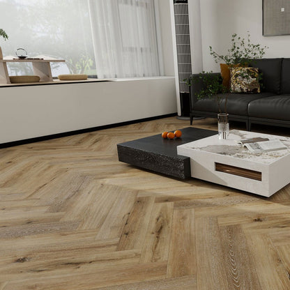 Timba Aquacore ProFlex SPC Collection Herringbone Latte Oak (H2) 5.5 x 122 x 610mm (inc. 1mm IXPE) Pack Size: 1.935m² - JJ Building Materials