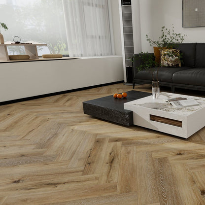 Timba Aquacore ProFlex SPC Collection Herringbone Latte Oak (H2) 5.5 x 122 x 610mm (inc. 1mm IXPE) Pack Size: 1.935m² - JJ Building Materials