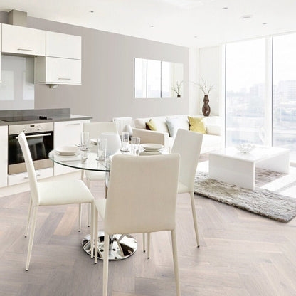 Timba Maxiply Pro Trade Clic Engineered Herringbone Aspen Oak: Brushed Matt Lacquered 12/3 x 150 x 600mm Pack Size: 2.16m² - JJ Building Materials
