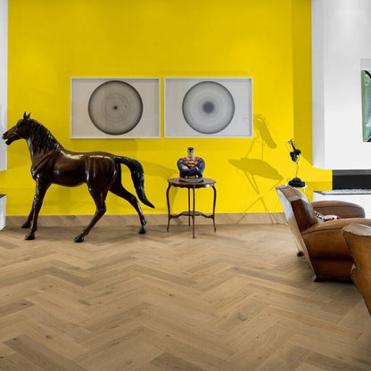 Timba Maxiply Pro Trade Clic Engineered Herringbone Blonde Oak: Brushed Matt Lacquered 12/3 x 150 x 600mm Pack Size: 2.16m² - JJ Building Materials