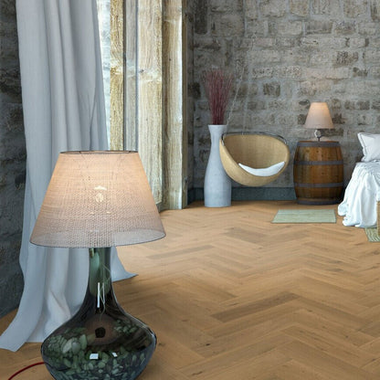 Timba Maxiply Pro Trade Clic Engineered Herringbone Natural Oak: Brushed & Matt Lacquered 12/3 x 150 x 600mm Pack Size: 2.16m² - JJ Building Materials