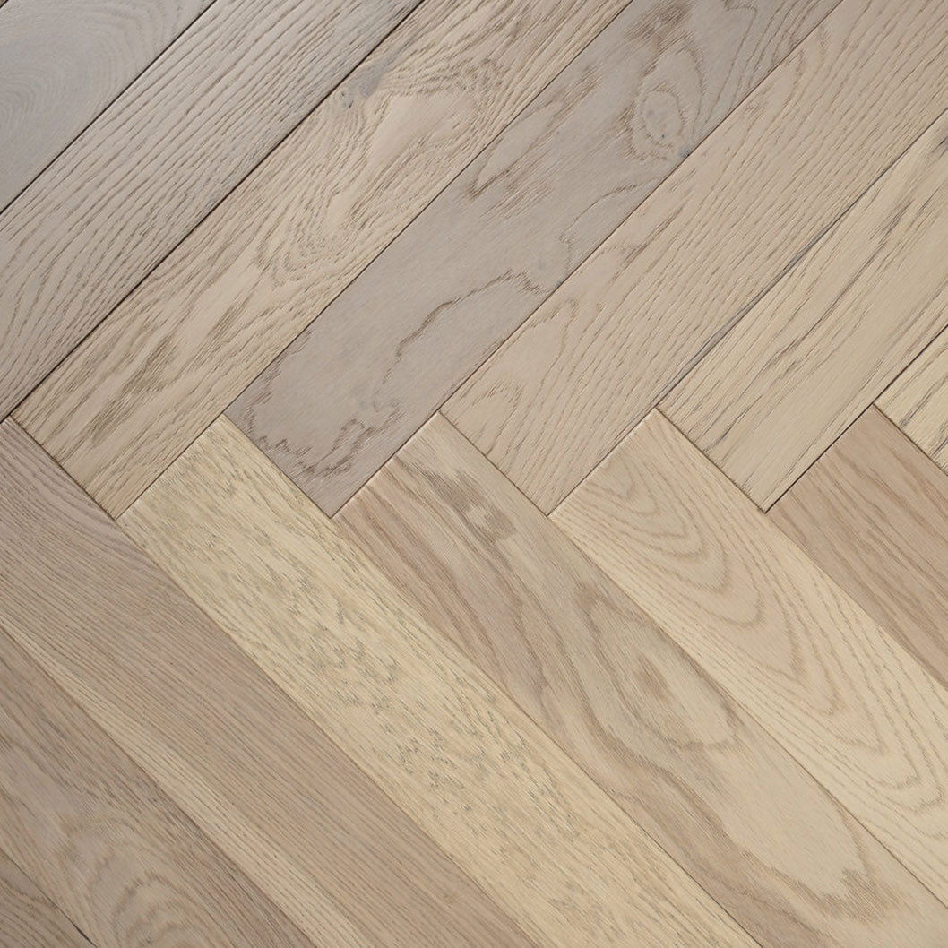 Timba Tradeline Collection Engineered Herringbone Artic Brushed & UV Oiled Oak (Herringbone) 14/3x90x450 Pack Size: 1.296m2 - JJ Building Materials