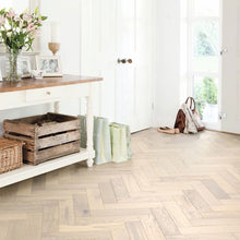 Timba Tradeline Collection Engineered Herringbone Artic Brushed & UV Oiled Oak (Herringbone) 14/3x90x450 Pack Size: 1.296m2 - JJ Building Materials