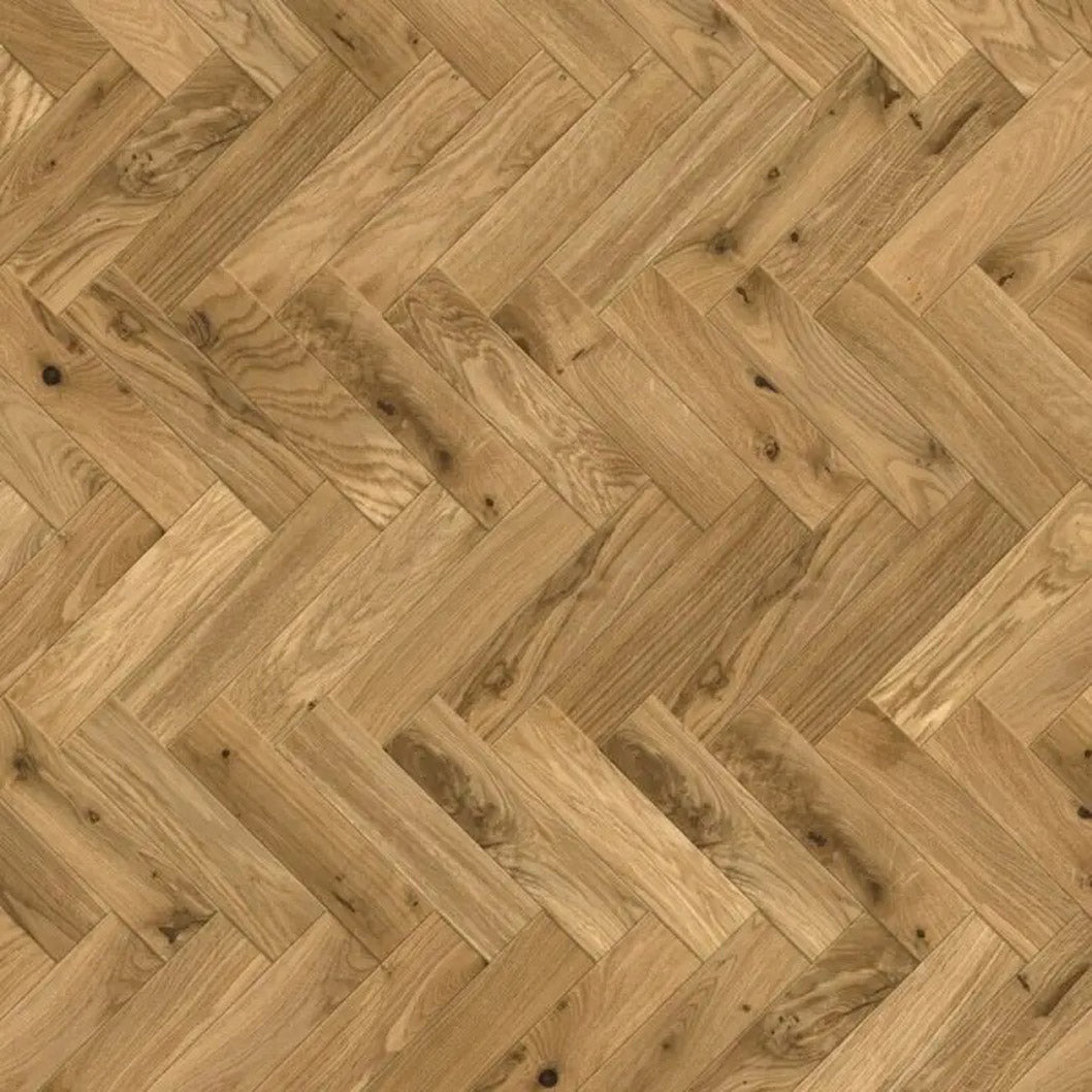 Timba Tradeline Collection Engineered Herringbone Natural Oak: Brushed & UV Oiled Oak (Herringbone) 14/3x90x450 Pack Size: 1.296m2 - JJ Building Materials