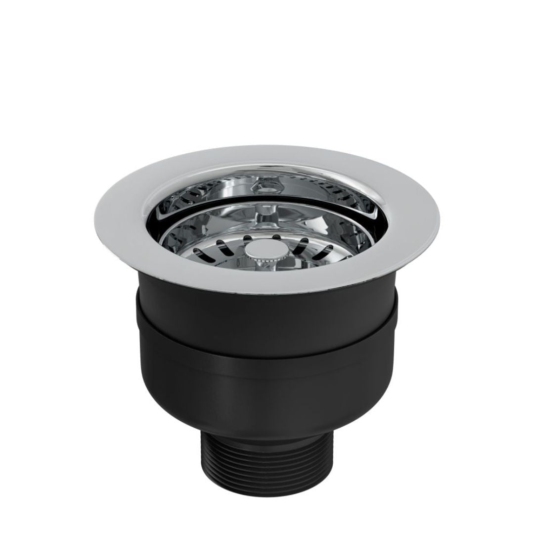 Top - Fix Polished Steel 90mm Kitchen Strainer Waste Without Overflow - JJ Building Materials