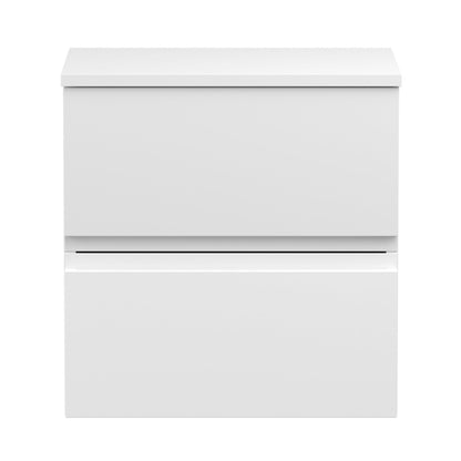Hudson Reed Urban 500mm Wall Hung 2-drawer Vanity Unit & Worktop Contemp Satin White MFC Painted Matt 518x505x390mm