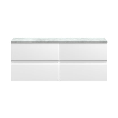 Hudson Reed Urban 1200mm Wall Hung 4-drawer Unit & Laminate Worktop Contemp Satin White MFC Painted Matt 522x1205x390mm - URB104LBG2