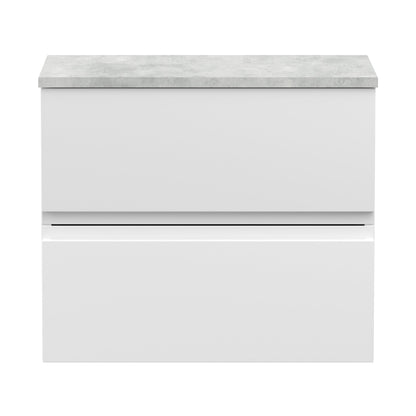 Hudson Reed Urban 600mm Wall Hung 2-drawer Vanity Unit & Laminate Worktop Contemp Satin White MFC Painted Matt 522x605x390mm - URB104LBG