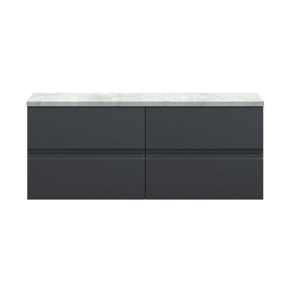 Hudson Reed Urban 1200mm Wall Hung 4-drawer Unit & Laminate Worktop Contemp Soft Black MFC Painted Matt 522x1205x390mm - URB1404LBG2