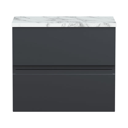 Hudson Reed Urban 600mm Wall Hung 2-drawer Unit & Laminate Worktop Contemp Soft Black MFC Painted Matt 522x610x390mm