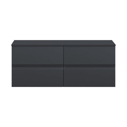 Hudson Reed Urban 1200 Wall Hung 4 Drawer Vanity & Worktop Contemp Soft Black MFC Painted Matt 518x1205x390mm