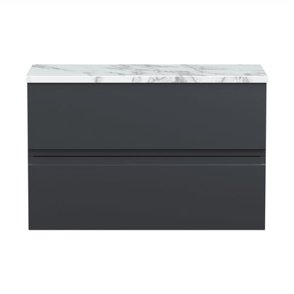 Hudson Reed Urban 800mm Wall Hung 2-drawer Unit & Laminate Worktop Contemp Soft Black MFC Painted Matt 522x810x390mm