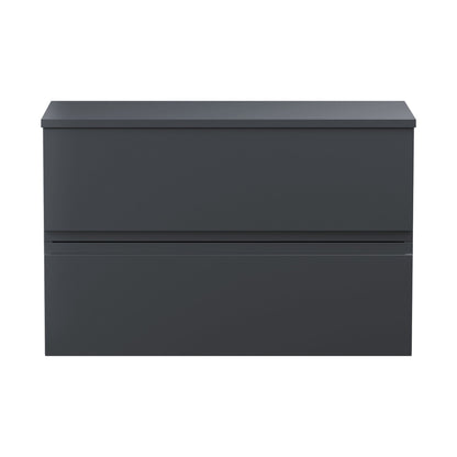 Hudson Reed Urban 800mm Wall Hung 2 Drawer Vanity & Worktop Contemp Soft Black MFC Painted Matt 518x810x390mm