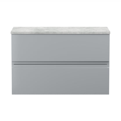 Hudson Reed Urban 800mm Wall Hung 2-drawer Vanity Unit & Laminate Worktop Contemp Satin Grey MFC Painted Matt 522x805x390mm - URB206LBG