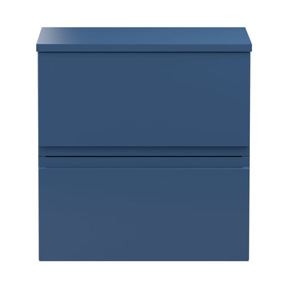 Hudson Reed Urban 500mm Wall Hung 2-drawer Vanity Unit & Worktop Contemp Satin Blue MFC Painted Matt 518x505x390mm