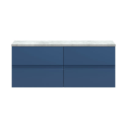 Hudson Reed Urban 1200mm Wall Hung 4-drawer Unit & Laminate Worktop Contemp Satin Blue MFC Painted Matt 522x1205x390mm - URB304LBG2