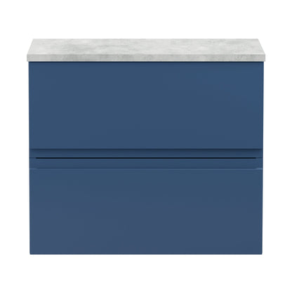 Hudson Reed Urban 600mm Wall Hung 2-drawer Vanity Unit & Laminate Worktop Contemp Satin Blue MFC Painted Matt 522x605x390mm - URB304LBG