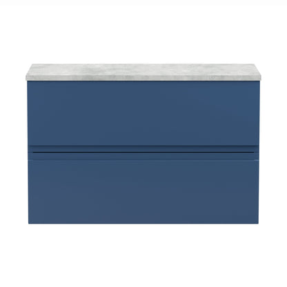 Hudson Reed Urban 800mm Wall Hung 2-drawer Vanity Unit & Laminate Worktop Contemp Satin Blue MFC Painted Matt 522x805x390mm - URB306LBG