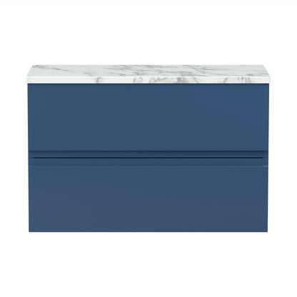 Hudson Reed Urban 800mm Wall Hung 2-drawer Unit & Laminate Worktop Contemp Satin Blue MFC Painted Matt 522x810x390mm
