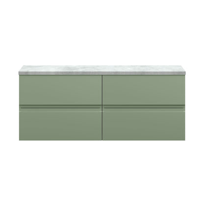 Hudson Reed Urban 1200mm Wall Hung 4-drawer Unit & Laminate Worktop Contemp Satin Green MFC Painted Matt 522x1205x390mm - URB804LBG2