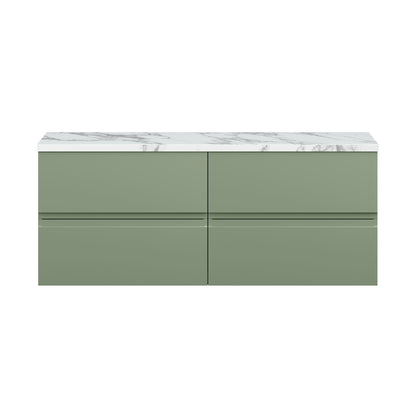 Hudson Reed Urban 1200mm Wall Hung 4-drawer Unit & Laminate Worktop Contemp Satin Green MFC Painted Matt 522x1205x390mm - URB804LCM2