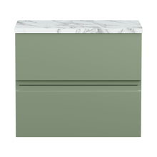 Hudson Reed Urban 600mm Wall Hung 2-drawer Unit & Laminate Worktop Contemp Satin Green MFC Painted Matt 522x610x390mm