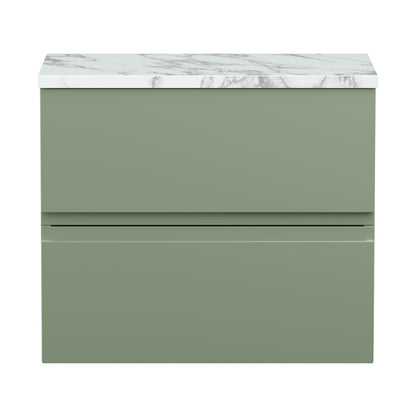 Hudson Reed Urban 600mm Wall Hung 2-drawer Unit & Laminate Worktop Contemp Satin Green MFC Painted Matt 522x610x390mm