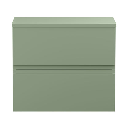 Hudson Reed Urban 600mm Wall Hung 2 Drawer Unit & Worktop Contemp Satin Green MFC Painted Matt 518x610x390mm