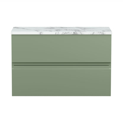 Hudson Reed Urban 800mm Wall Hung 2-drawer Unit & Laminate Worktop Contemp Satin Green MFC Painted Matt 522x810x390mm