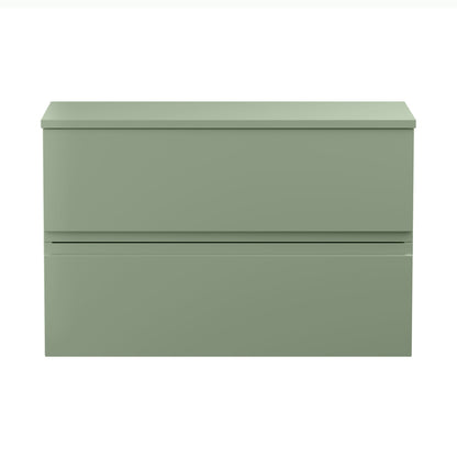 Hudson Reed Urban 800mm Wall Hung 2 Drawer Unit & Worktop Contemp Satin Green MFC Painted Matt 518x810x390mm