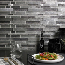 Verona Ashby Grey Glass & Metal Mix Offset Linear Mosaic 300x300mm - JJ Building Materials