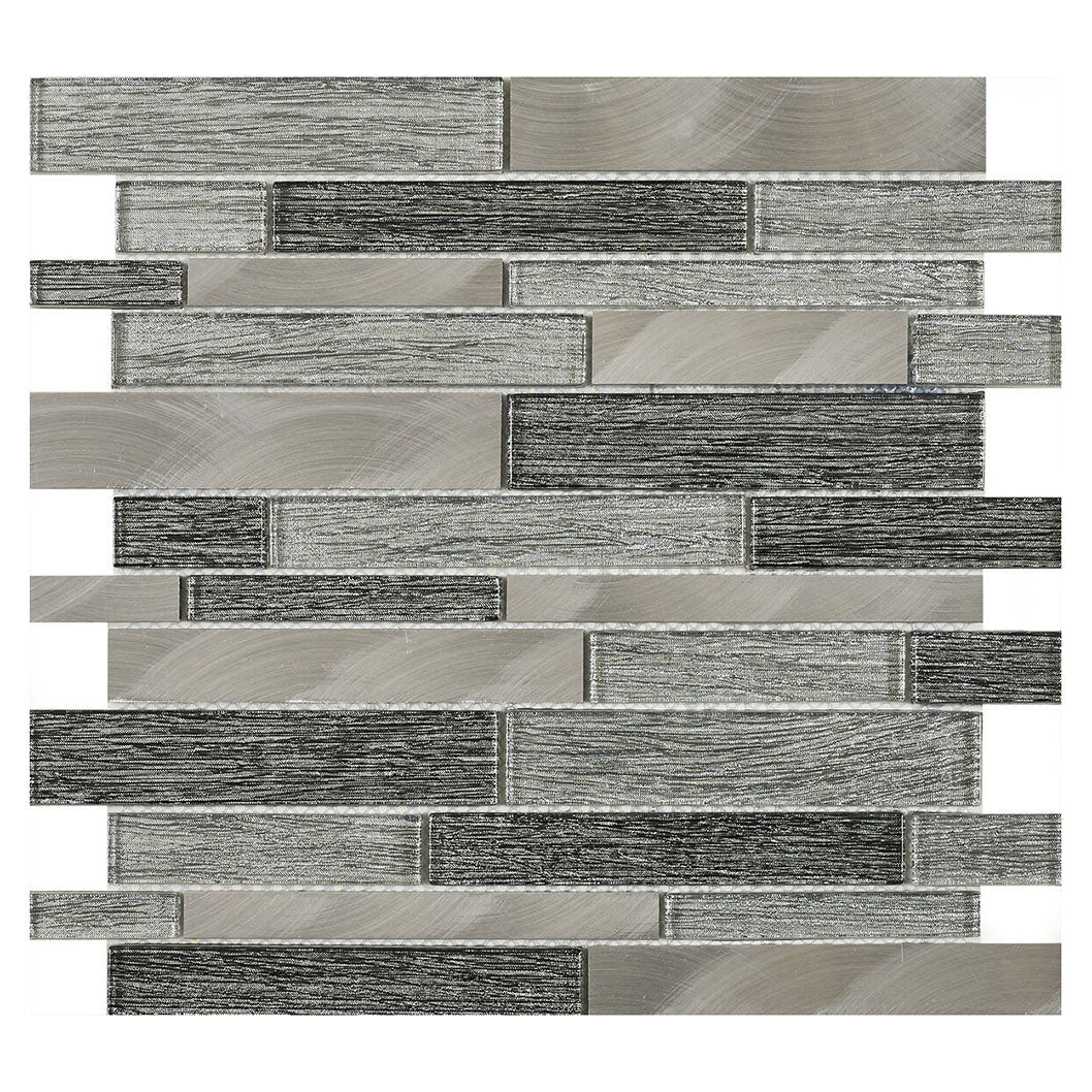 Verona Ashby Grey Glass & Metal Mix Offset Linear Mosaic 300x300mm - JJ Building Materials