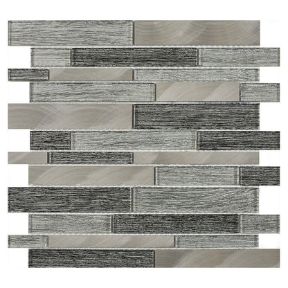 Verona Ashby Grey Glass & Metal Mix Offset Linear Mosaic 300x300mm - JJ Building Materials