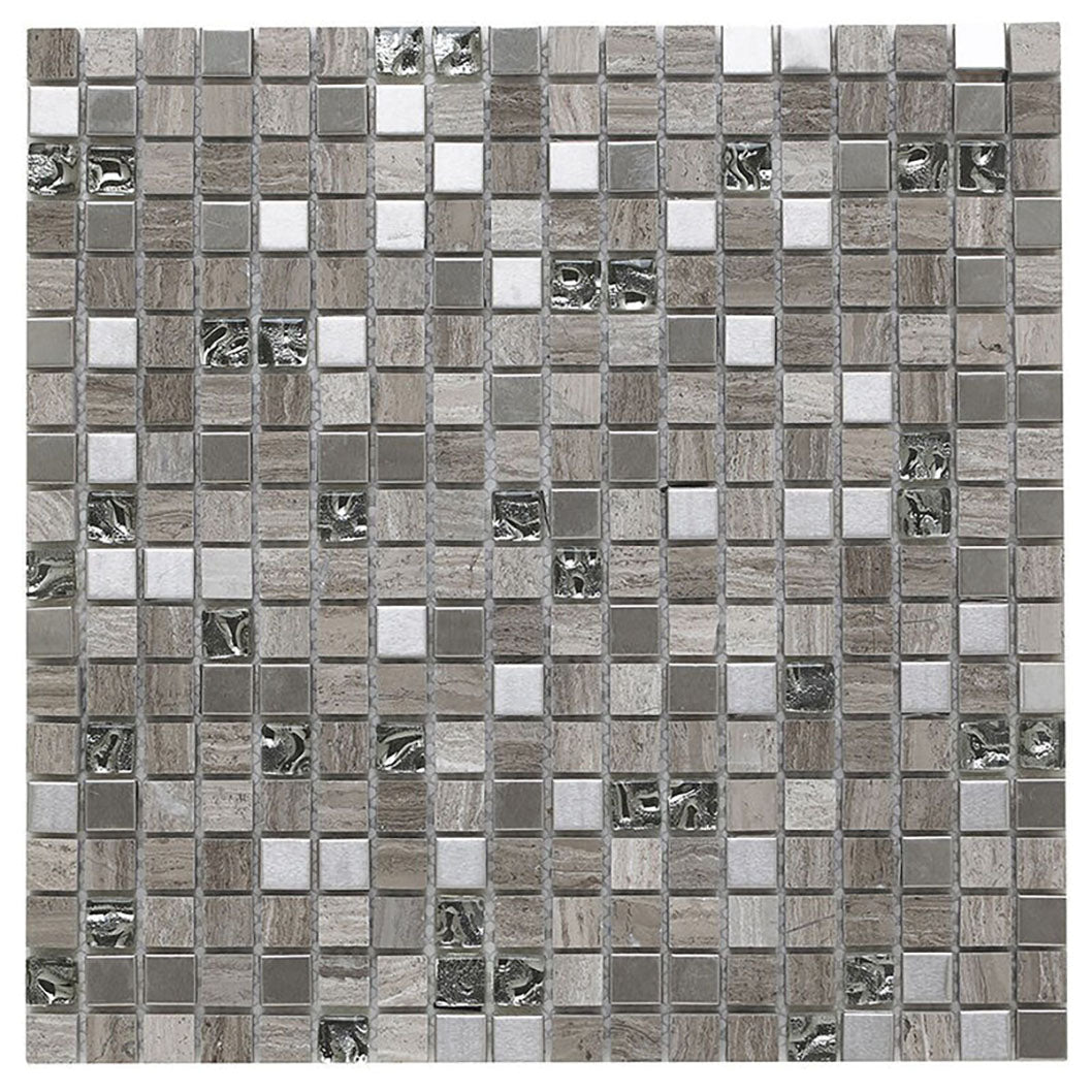 Verona Cedar Grey Glass/Stone/Metal Mix Mosaic 300x300mm - JJ Building Materials