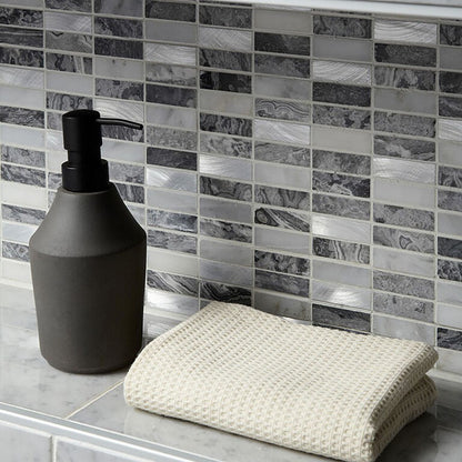 Verona Creswell Grey Stone & Metal Mix Linear Mosaic 300x305mm - JJ Building Materials