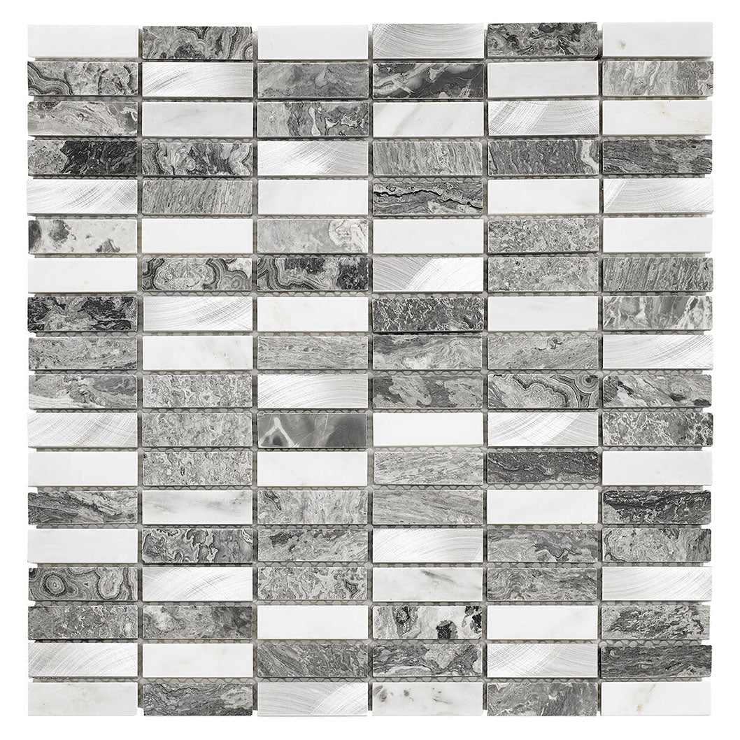 Verona Creswell Grey Stone & Metal Mix Linear Mosaic 300x305mm - JJ Building Materials
