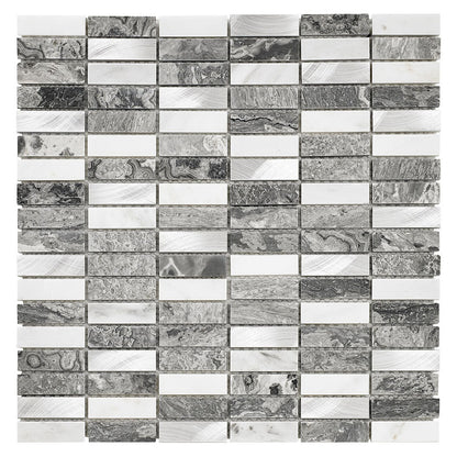 Verona Creswell Grey Stone & Metal Mix Linear Mosaic 300x305mm - JJ Building Materials