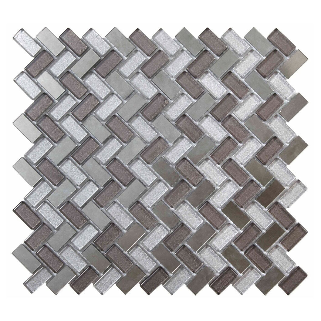 Verona Dusk Grey Herringbone Glass & Mirror Mosaic 270x290mm - JJ Building Materials
